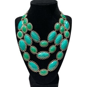 Emerald Green & Turquoise Faceted Gold Tone Bib Collar Necklace